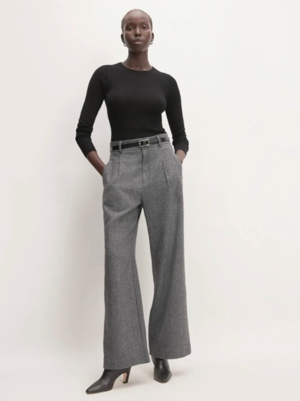 Everlane The ReWool Way-High Drape Pant Grey Herringbone Size 8